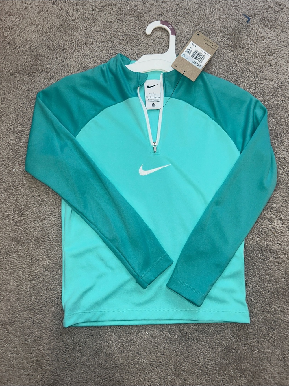 Nike Teal and Aqua Two-Tone Youth Quarter-Zip Pullover